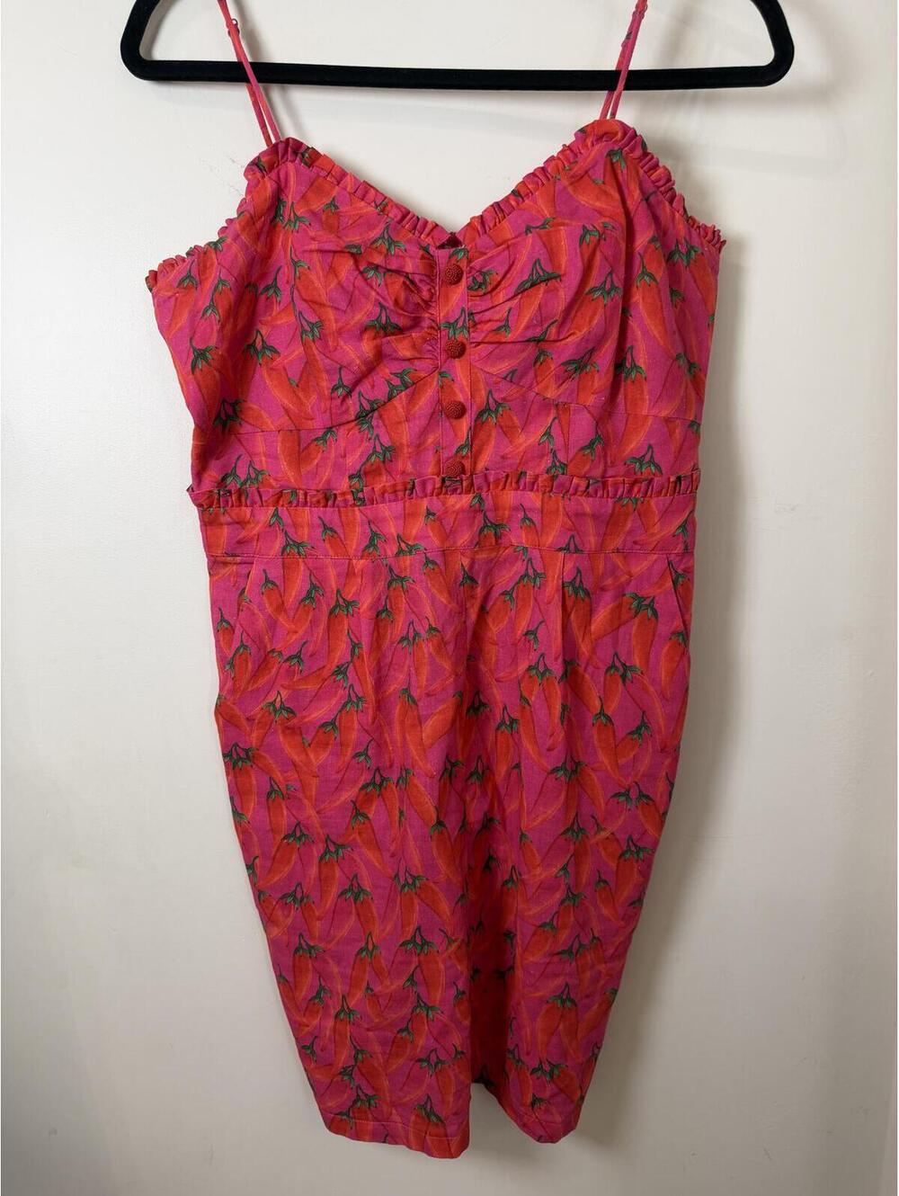 Farm Rio Dress Medium Pink Red Pepper Print Bustier Mini
